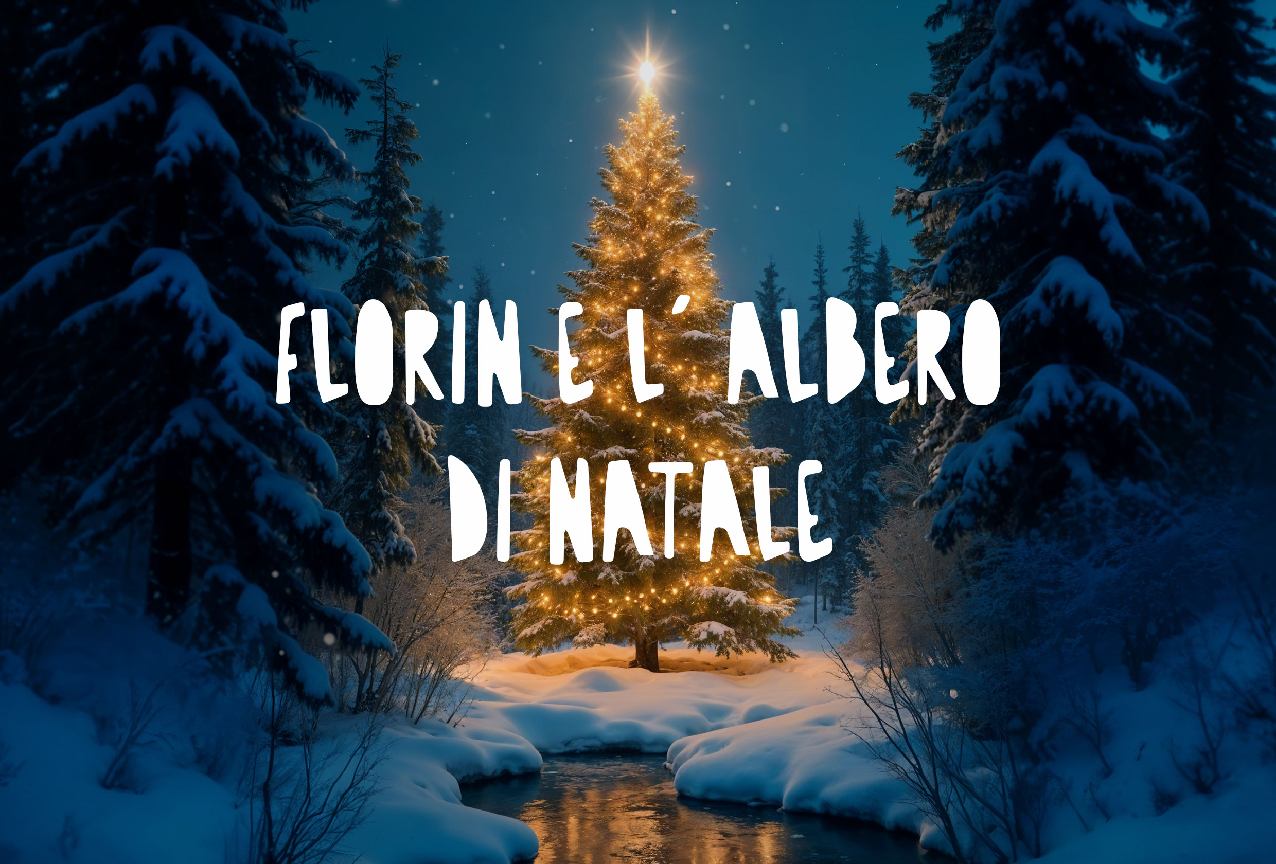 Albero di Natale illuminato in un bosco innevato